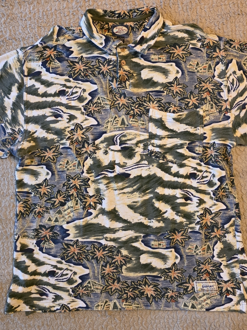 Tommy Bahama Men's Tropical Polo - Green, Blue, Cream Print